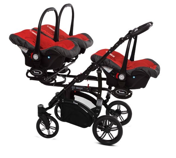 wózek dla trojaczków z fotelikami samochodowymi 